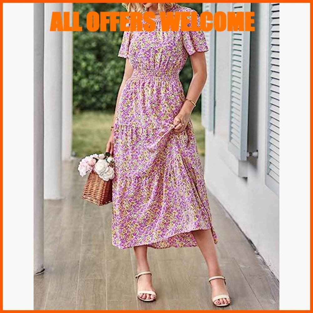 Polyester Elastane Flutter Sleeve Smocked Waist T… - image 4